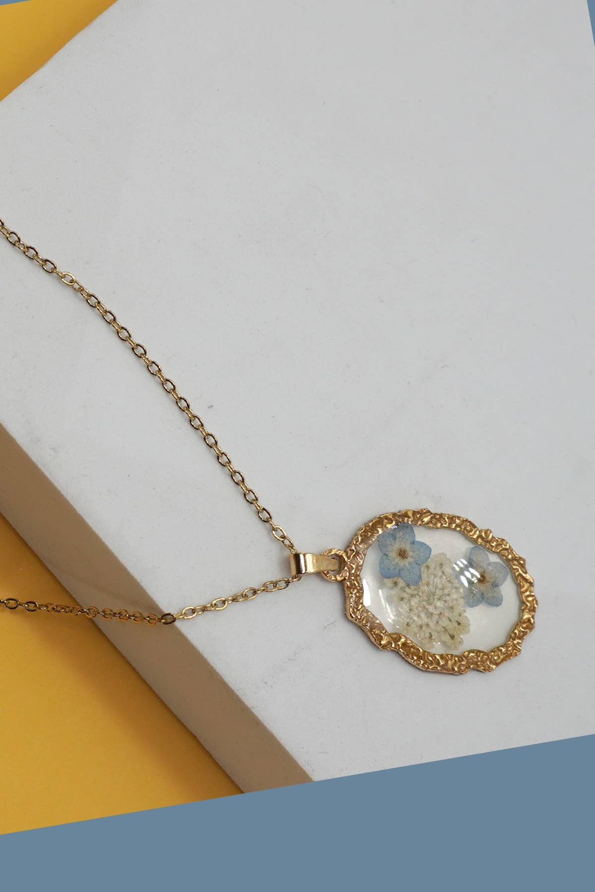 Oval Flower Pressed Necklace