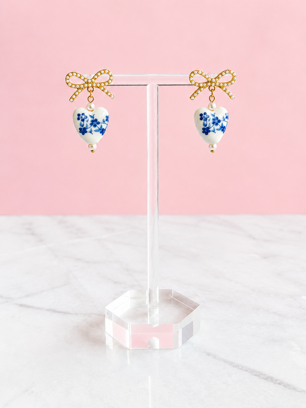 Bluebell Bow Heart Earrings