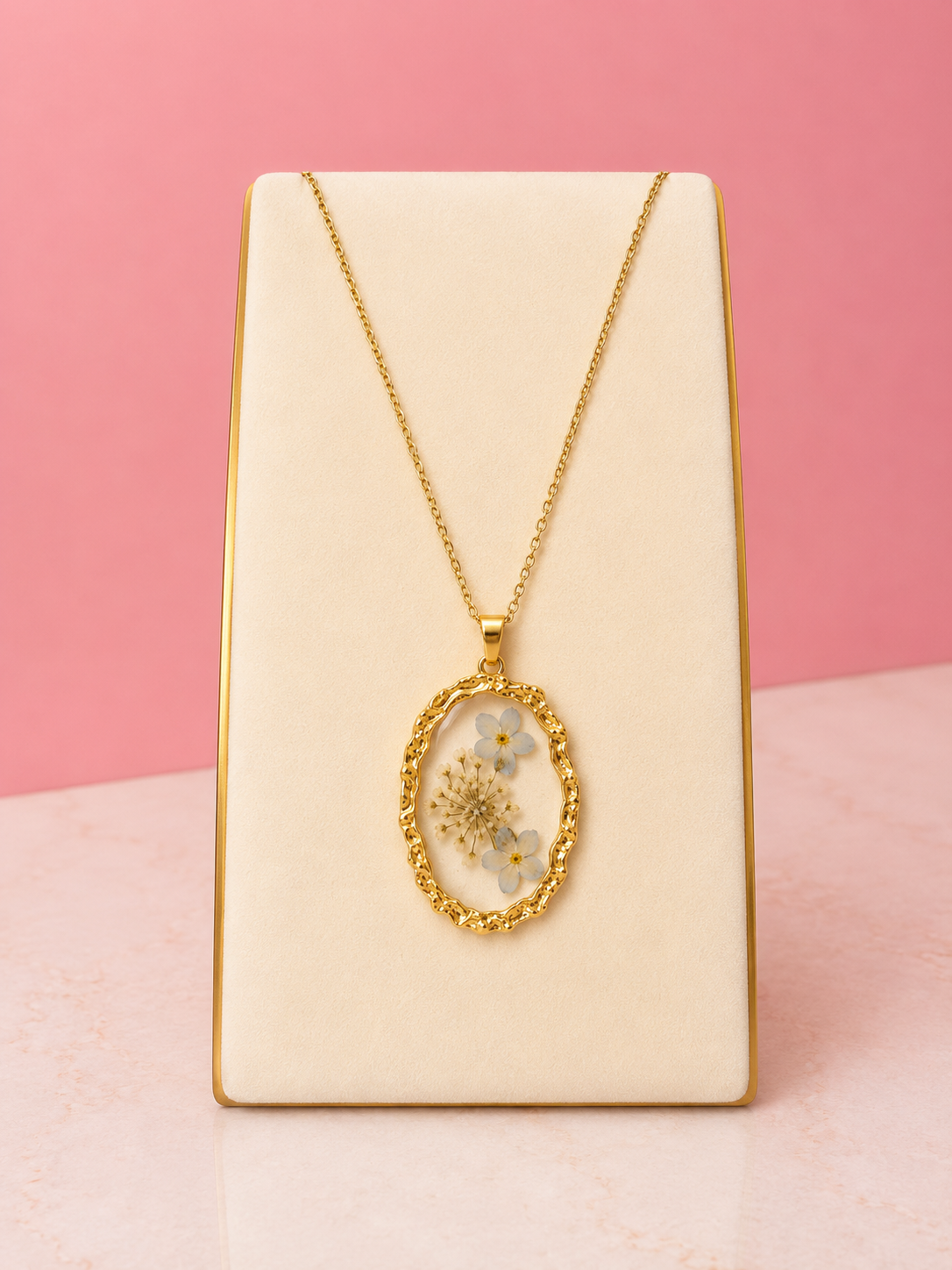 Oval Flower Pressed Necklace