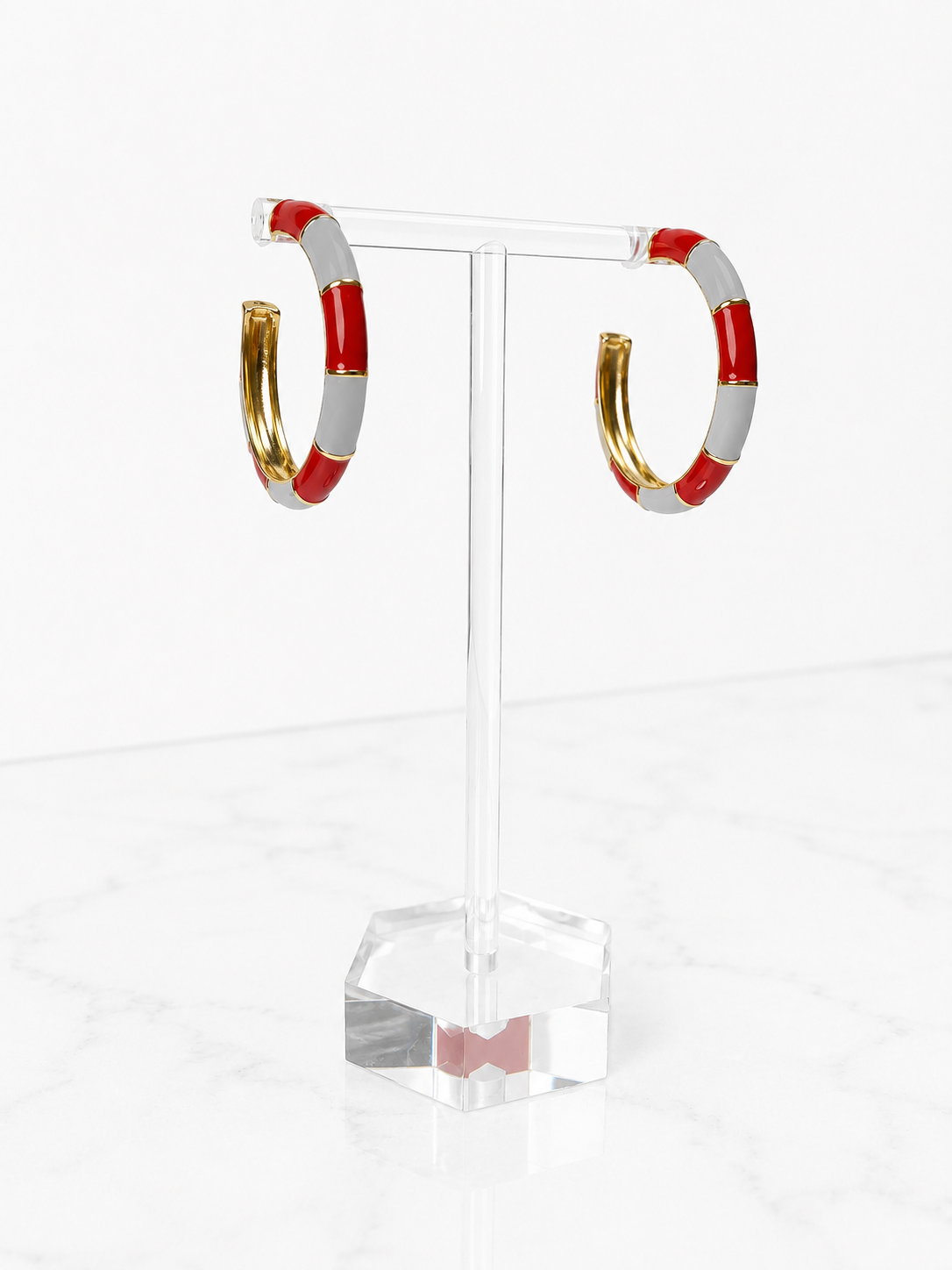 Red & Grey Hoop Earrings