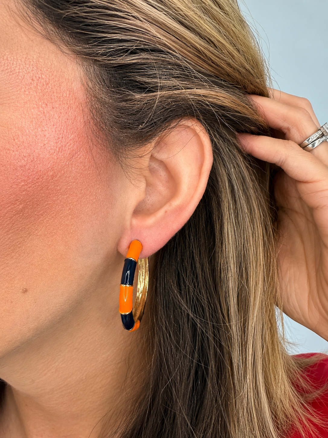 Navy & Orange Hoop Earrings