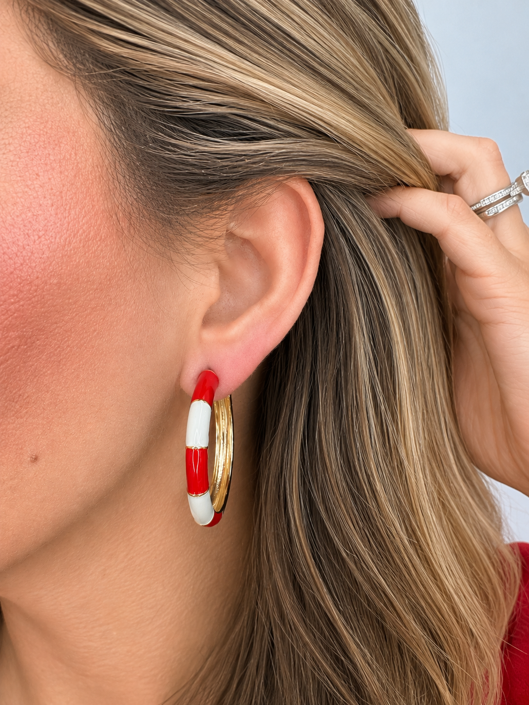 Red & Grey Hoop Earrings