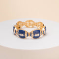 Game Day Football Metal Stretch Bracelet: Blue White