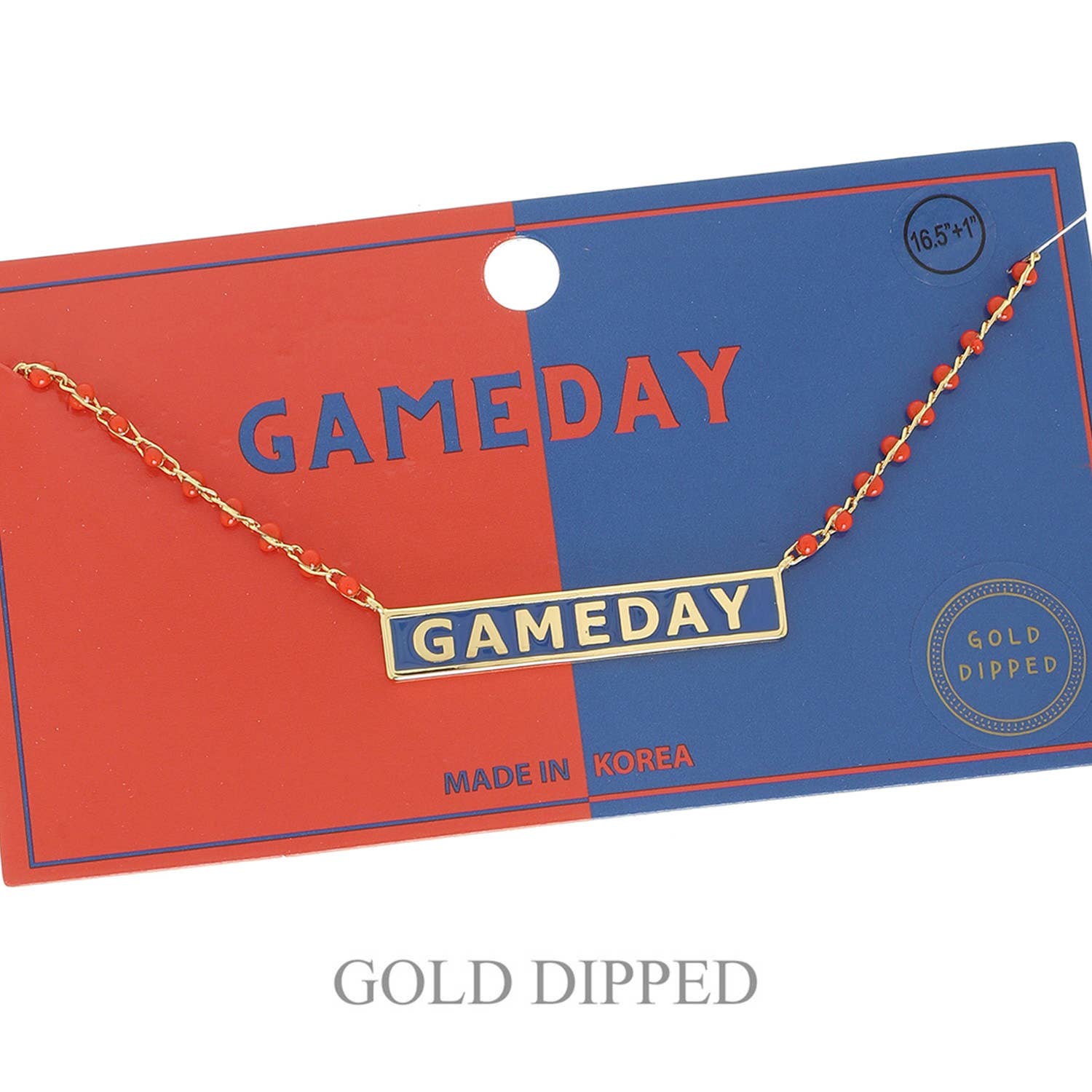 Gold Plated Bar Necklace Red & Blue